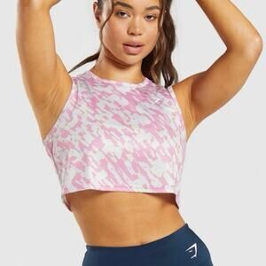 Gymshark Pink Patterned Training Crop Tank Top Size S